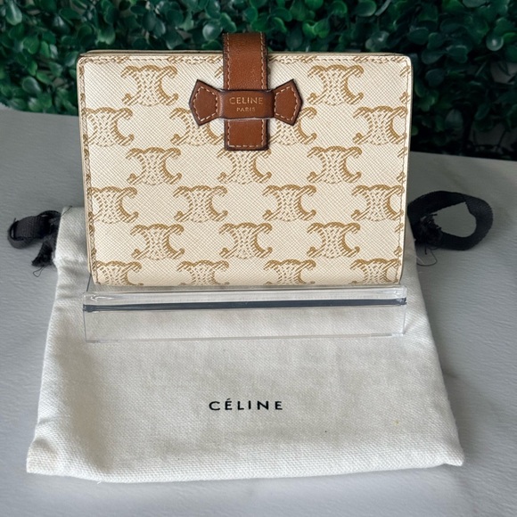 Celine Beige and Brown Monogram Wallet Authentic